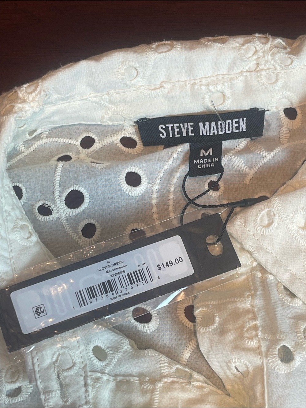 NWT Steve Madden Clover Eyelet Maxi Dress Marshmallow White Cotton Size Medium - Picture 6 of 11